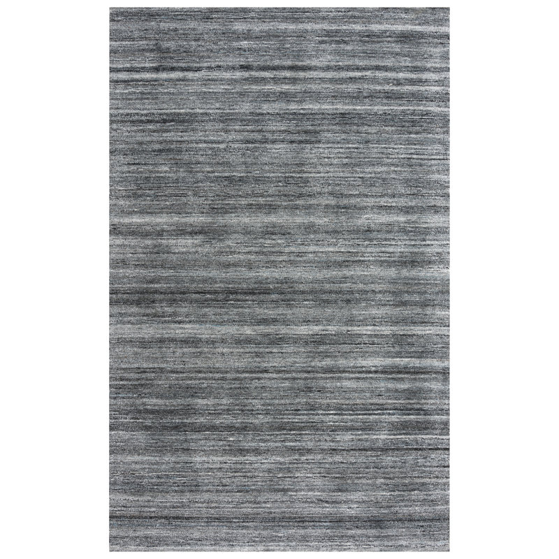 Tapis rayé gris touffeté à la main, Rectangle 5 pi x 7 pi 6 po