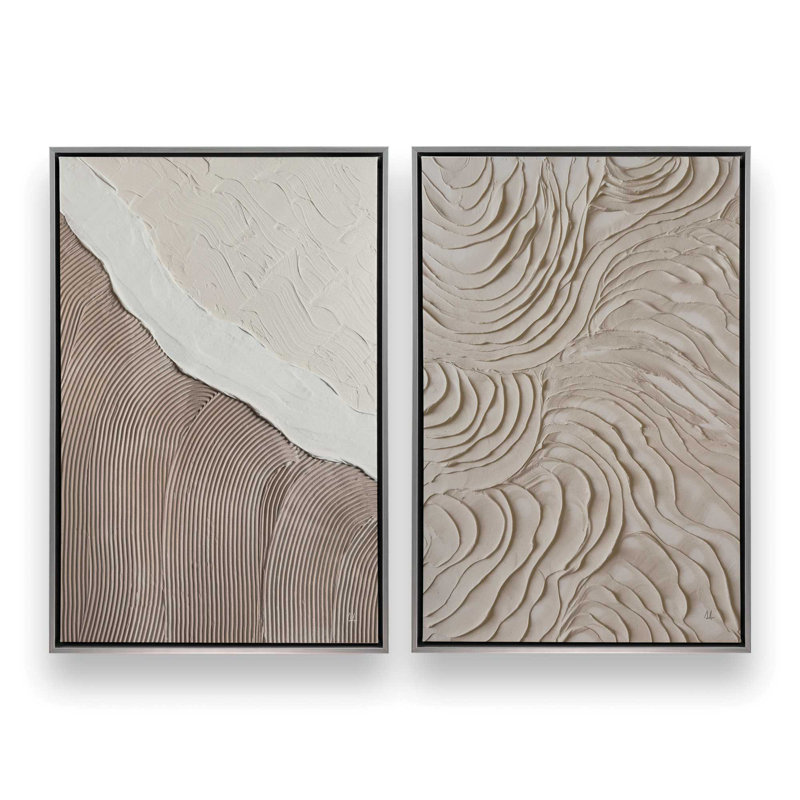 Wave Formations Duo II Set of 2 Canvas Prints in a White Frame, 12" x 8", 37.5" H x 51" W x 1.75" D, Floater Frame