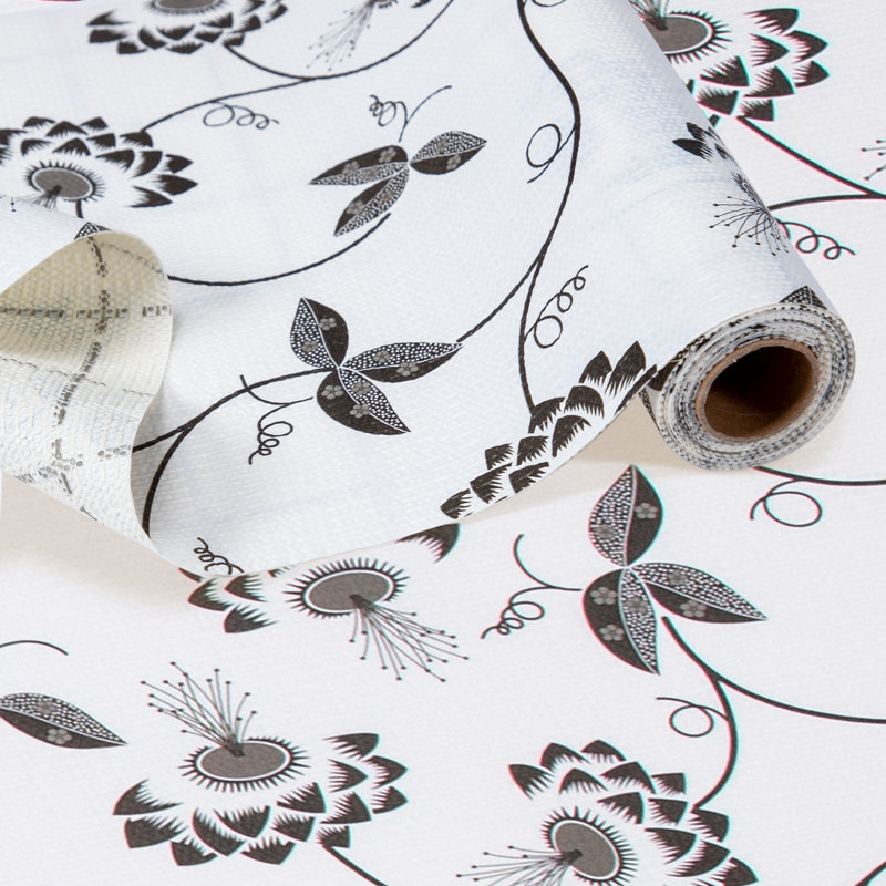 Revêtement pour tiroirs et étagères d'armoires de cuisine, non adhésif, antidérapant et imperméable, 30,5 cm x 3 m, motif floral noir et blanc, idéal pour réfrigérateur, commode et salle de bain.