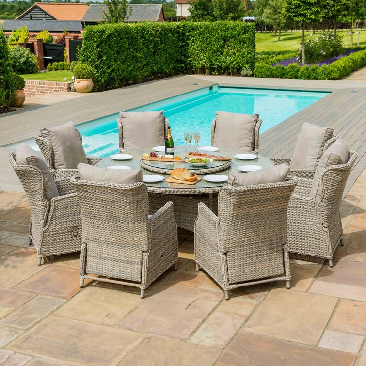 Canica Reclining 8 Seat Round Rattan Dining Set - with Rattan Lazy Susan