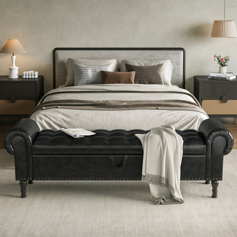 60" & 67" W Faux Leather Storage Bench with Button-Tufted Seat and Roll Arms – Perfect for Bedrooms & Versatile Home Spaces