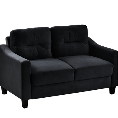 Canapé modulaire confortable en velours noir, rembourré de mousse élastique 2 places pour les petits espaces, structure en chenille