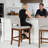 Bar Stools Set of 3,Upholstered Counter Height Bar Stools,Modern Counter Stools with Wood Legs for Kitchen Island Dining Room Bar,Brown