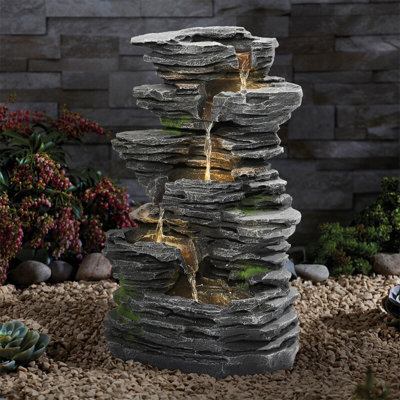 Outdoor Rock Fountain with Lights