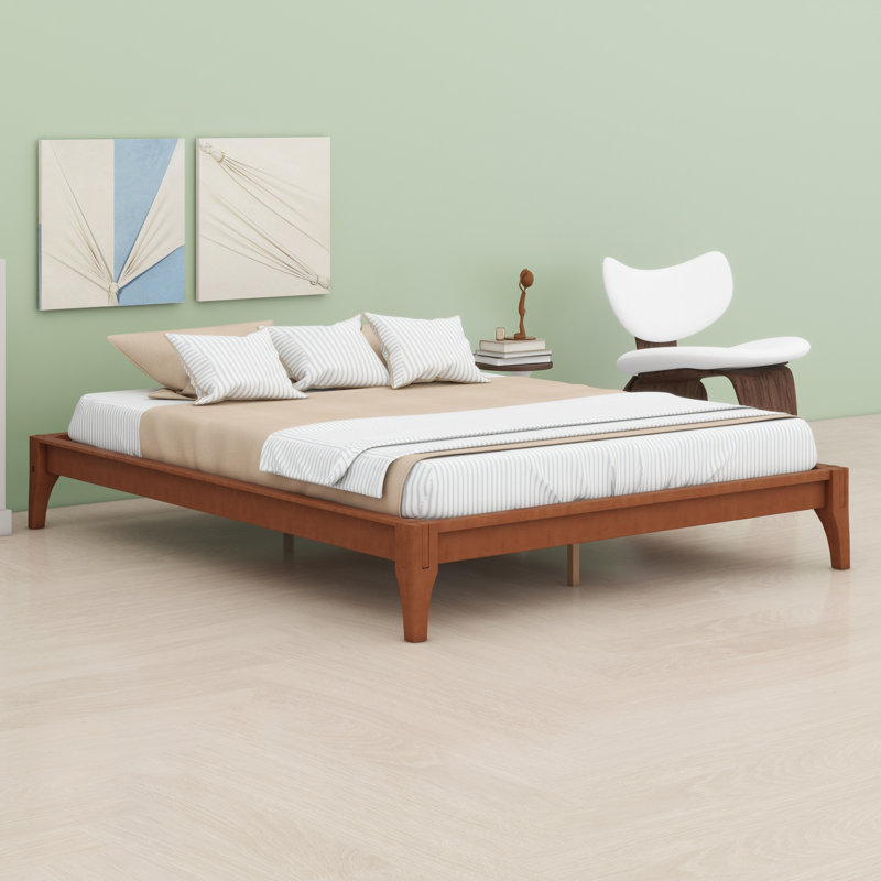 Wood Platform Bed Frame, With Slat Support, Brown