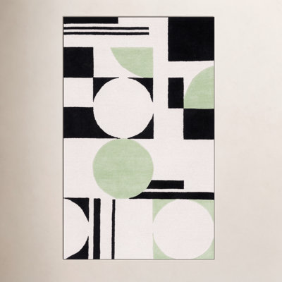 Felipe Green Black White Hand-Tufted Wool Rug