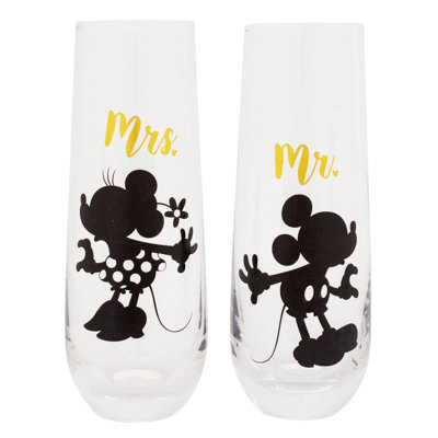 Disney Mickey and Minnie 2 pièces 9 oz. Ensemble de verres cannelés sans pied
