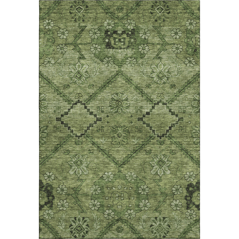 Premium Machine Washable Prisco Olive Rug, Rectangle 2'6" x 3'10"