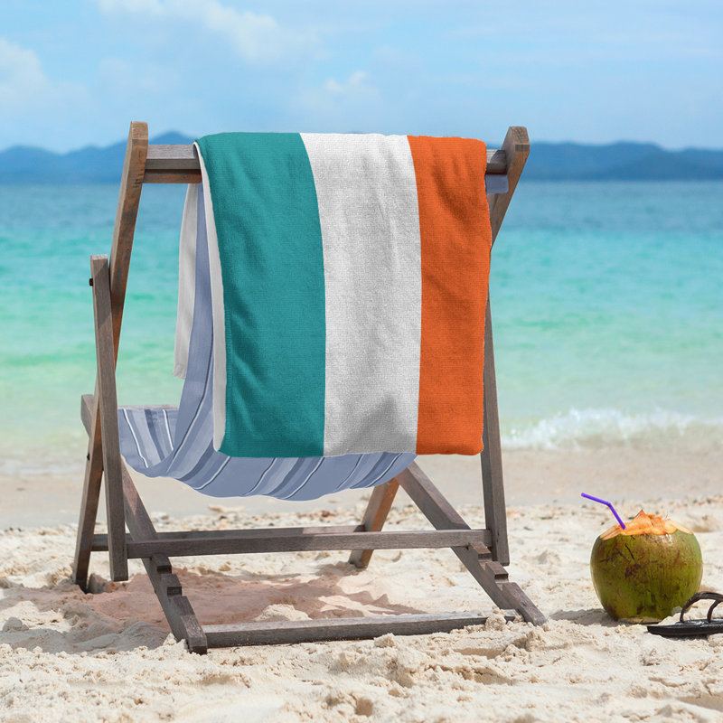 Beach Towel, Off White/Light Blue/Orange