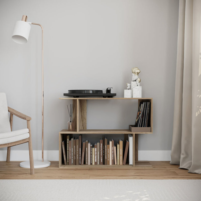 Sulmy Solid Wood Ladder Bookcase, Oak, (2 Shelves) 80cm H x 80cm W x 29cm D