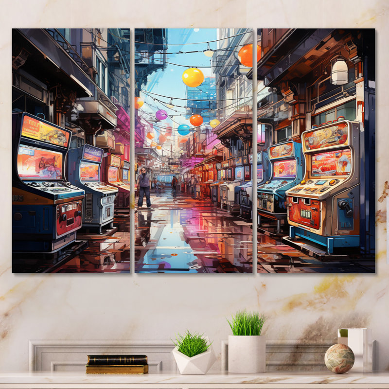 Rêve d'arcade coloré sur toile 3 pièces, H 28 po x l 36 po x P 1 po