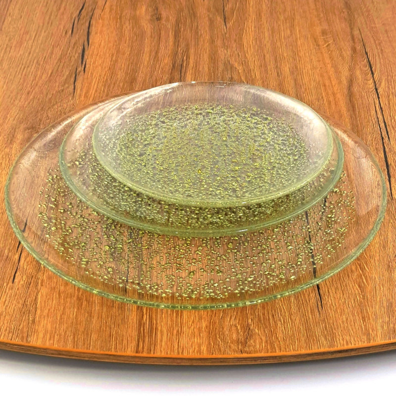 Handmade Glass Dinnerware Set 12 Piece - Service for 4, Clear/Gold