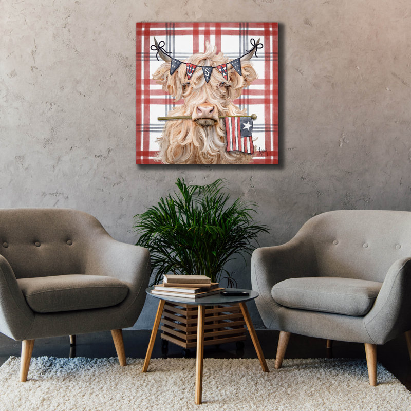 «Patriotic Highland Cow» par Ashley Bradley, art mural sur toile, H 37 po x l 37 po x P 1,5 po