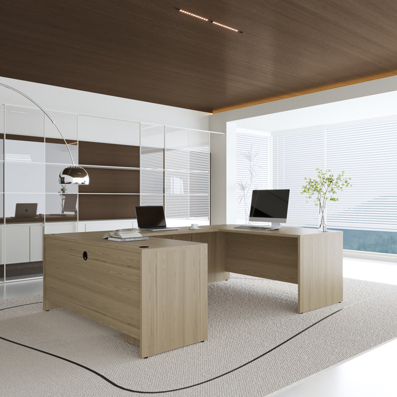 U-Shaped Executive Desk With File Cabinet, Lime