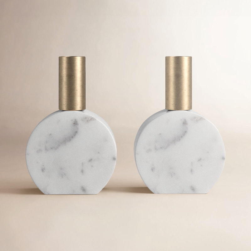 Liska 5.75'' H Tabletop Candlestick, White/Gold