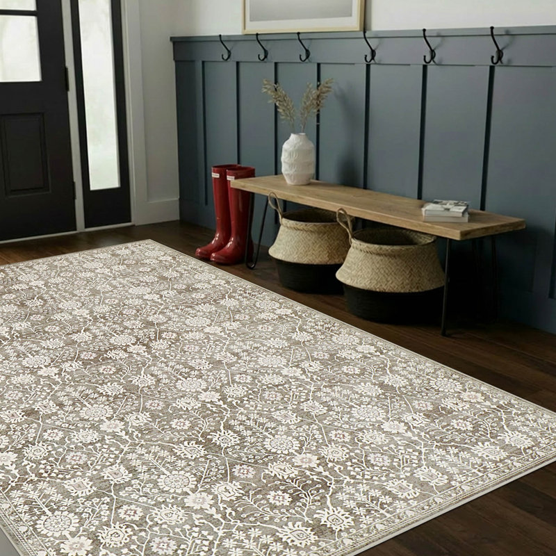 Tapis chenille imprimé lavable Hunter, Taupe, 4 x 6
