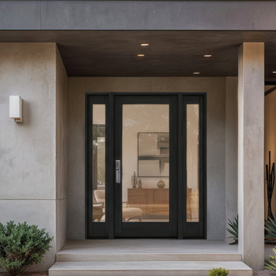 64.75" x 82" Single Door, + 2xSidelites RTA Prehung Exterior, Full Lite, Unfinished Mahogany Wood