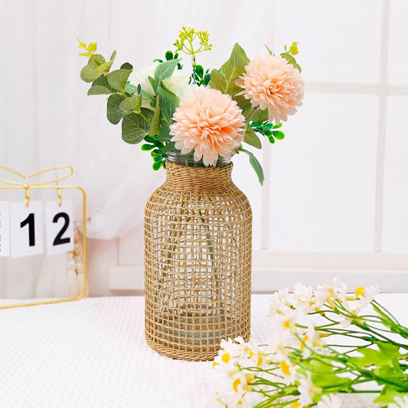 Straw Woven Glass Vase
