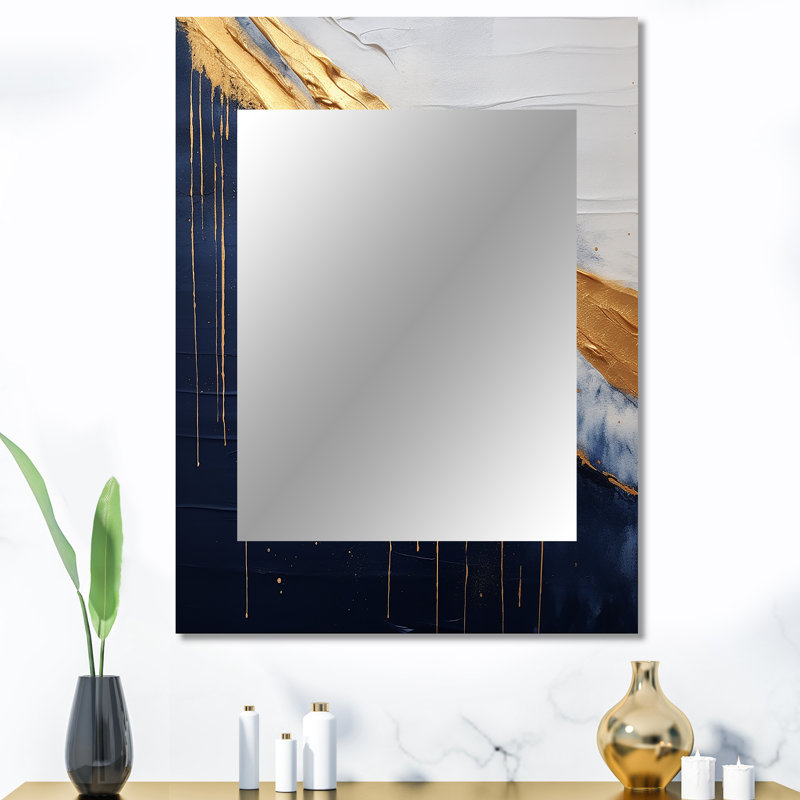 A Touch Of Gold And Kings Blue IV - Abstract Painting Large Wall Mirror, Modern Unique Mirror, Printed Metal Art, 40" x 30"