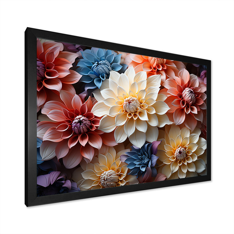 Effet de dahlia coloré et tranquillité - impression, H 12 po x l 20 po x P 1 po, Cadre simple noir