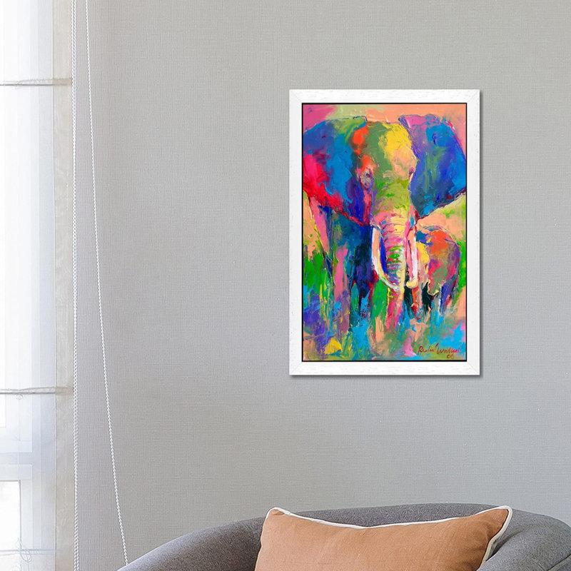 Elephant by Richard Wallich - Painting on Canvas, 66.04 cm H x 45.72 cm W, White Framed