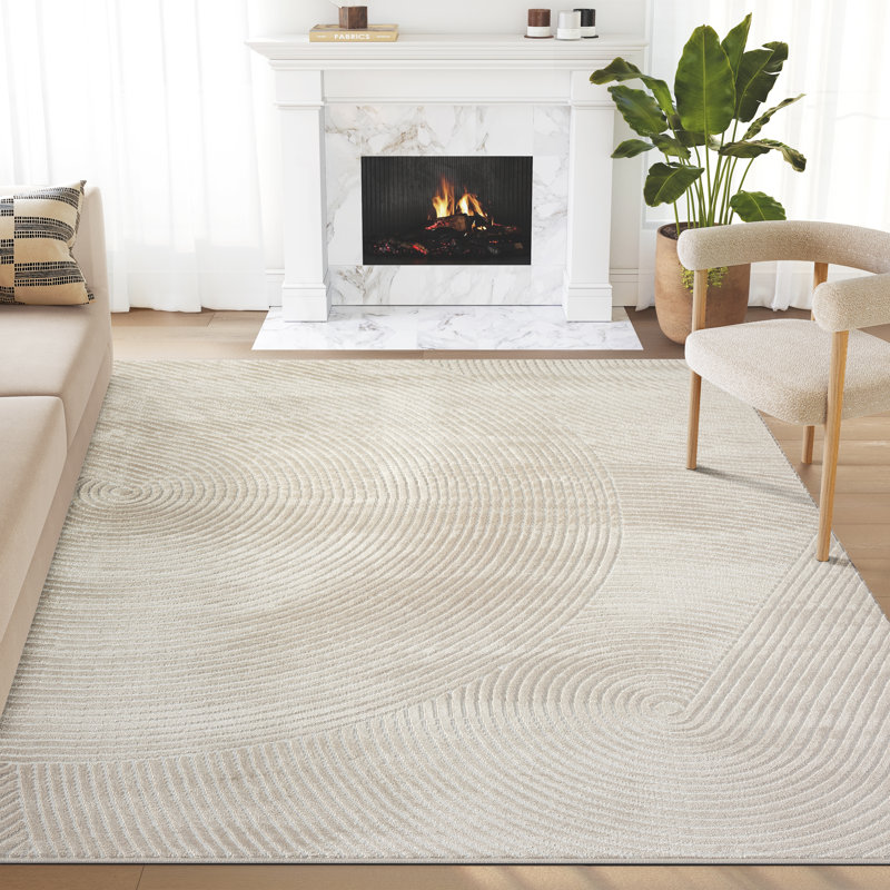 Tapis à motif de cercles zen beige Abani Murtie, Rectangle 6 pi x 9 pi