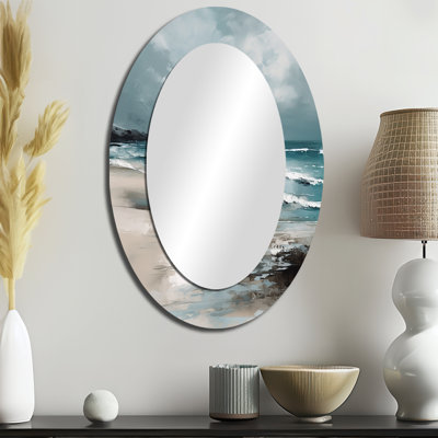Coastal Waves III - Miroir mural ovale gris Coastal