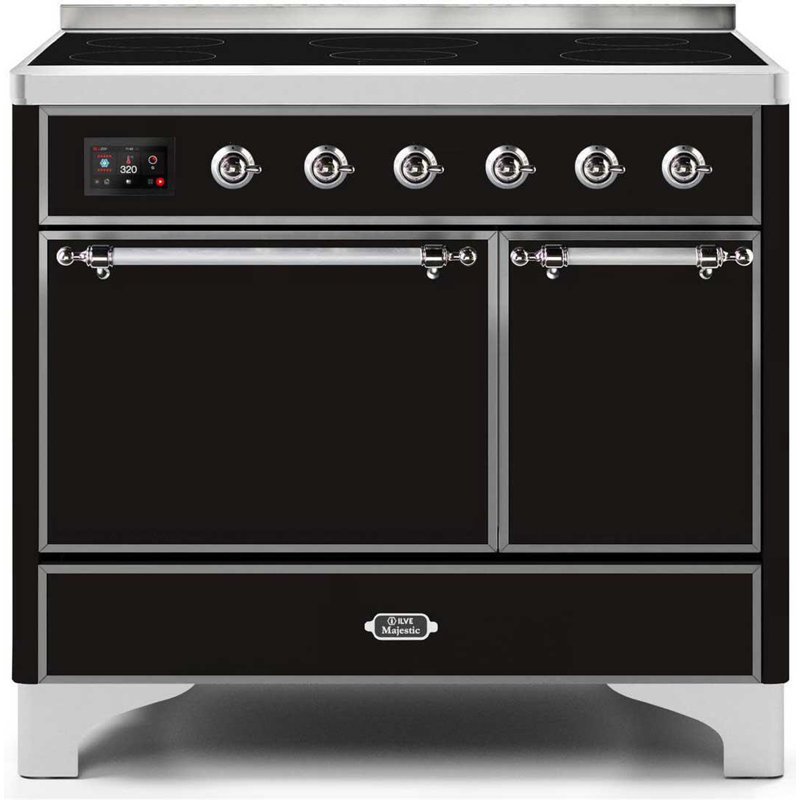 ILVE Majestic II Series 40 inch Induction Range with 6 Induction Elements (Glass Door), Glossy Black/Chrome
