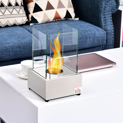 Stainless Steel Ethanol Fireplace, 7.63" X 13", 0.10 Gal, 160 Sq. Ft. Heat, 2 Hours Burn, Silver Gal Steel,