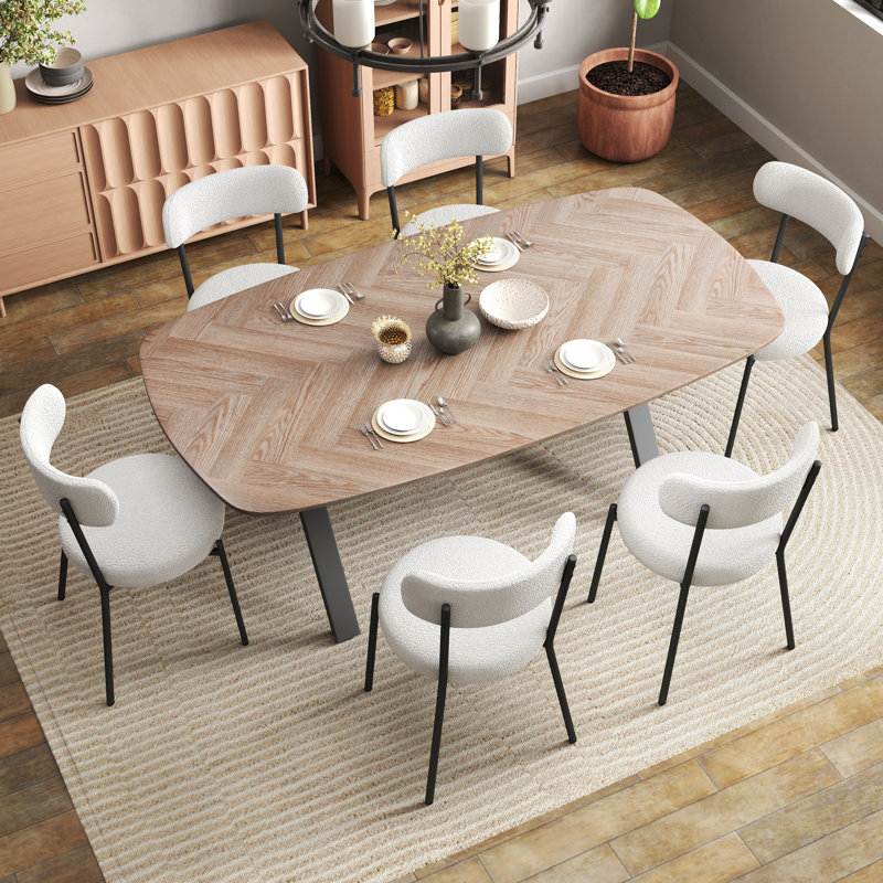 71in Pedestal Dining Set for 6-8, White/Black, 7