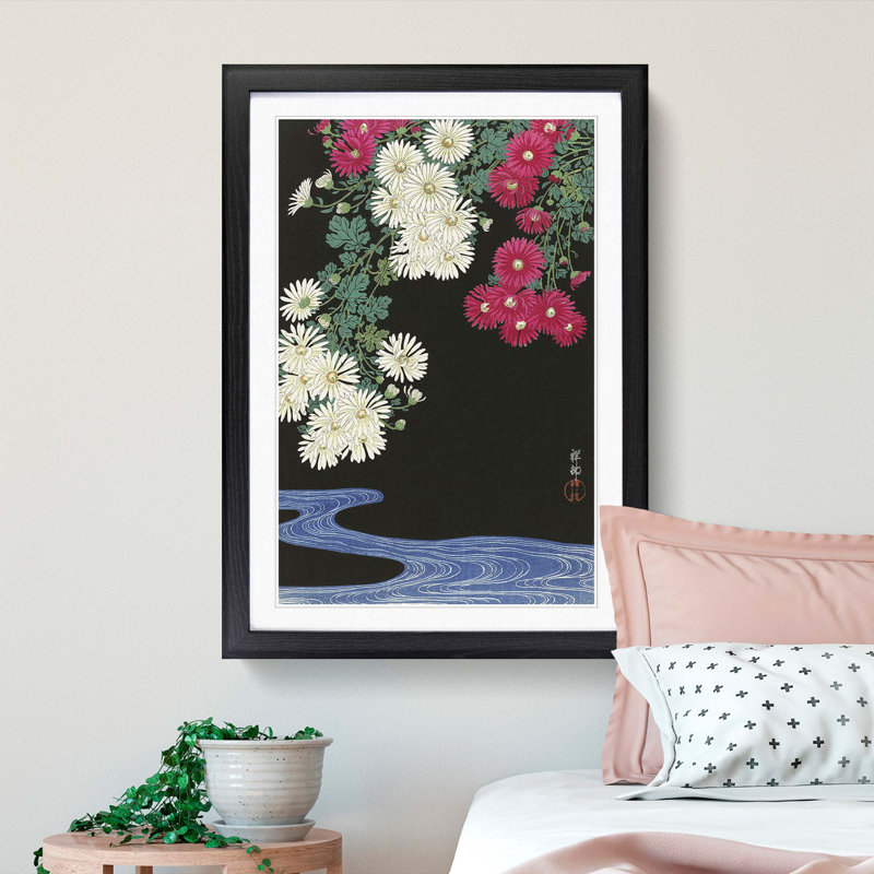 Chrysanthemums by Ohara Koson - Picture Frame Painting Print, 65cm H x 48cm W x 2cm D, Black Framed