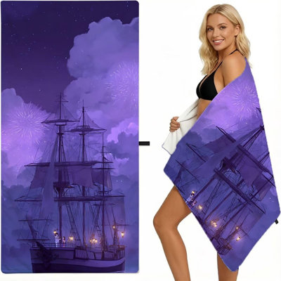 Boat Microfiber Oversized Lightweight Beach Towel XL Extra Large Purple Thin Sand Towels Travel Swim Pool Yoga Camping for Adults Women Men Beach Essentials Accessories Vacation Gift, 32 x 63 in