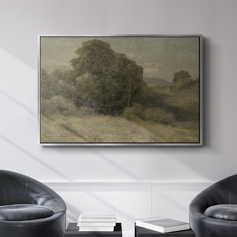 Paysage rétro - DCCCL XXXIV, H 27 po x l 41 po x P 2 po, Toile argentée avec cadre flottant