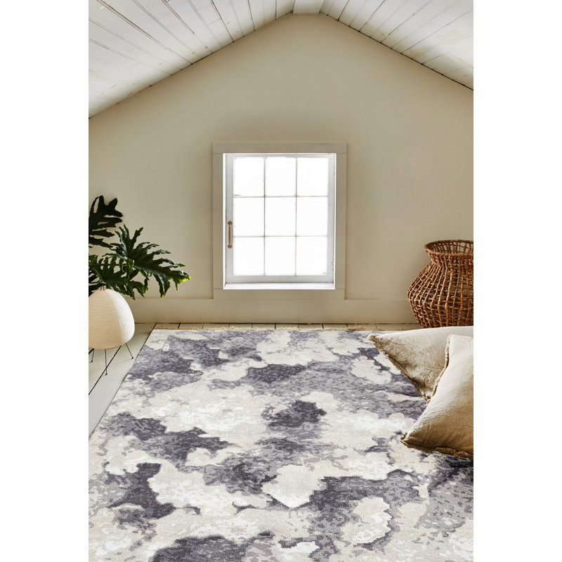 Cloud Hand Knotted Abstract Area Rug in Gray, Rectangle 5' x 8'