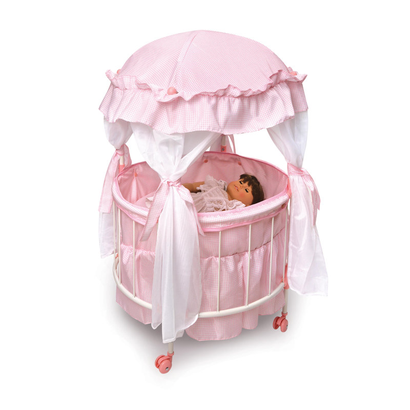 Royal Pavilion Round Doll Crib with Canopy and Bedding