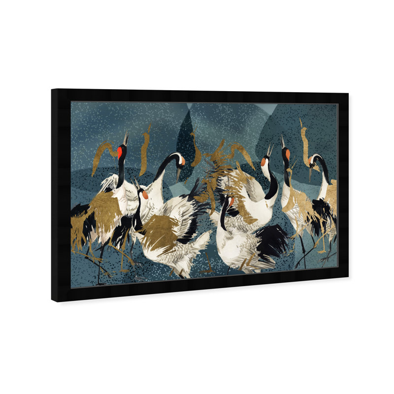 Reproduction d'art mural «Crane Love», animaux, H 32 po x l 47 po, Cadre noir