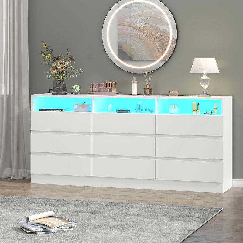 Commode triple 9 tiroirs 63 po, Blanc