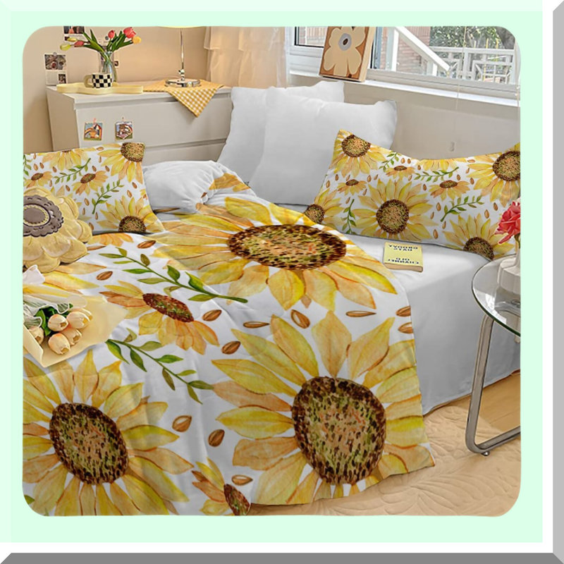 Sunflower Bliss Comforter Set - Luxury Floral Bedding with Soft Comforter and 2 Pillow Shams - Nature Botanical Design for Ultimate Comfort and Style