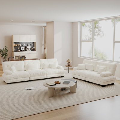 2 Piece Chenille Living Room Set with Loveseat and 3-Seat Sofa Oversized Modular Couch