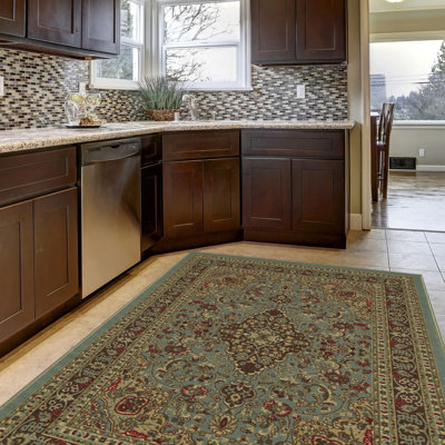 Ottohome Non-Slip Medallion Area Rug For Living Room, Hallway Runner, Entryway Rug, Seafoam Green