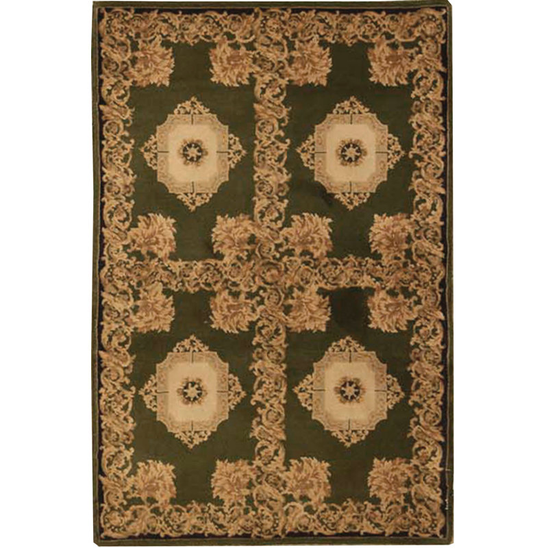 Ikat Hand-Knotted Wool Green/Gold Area Rug
