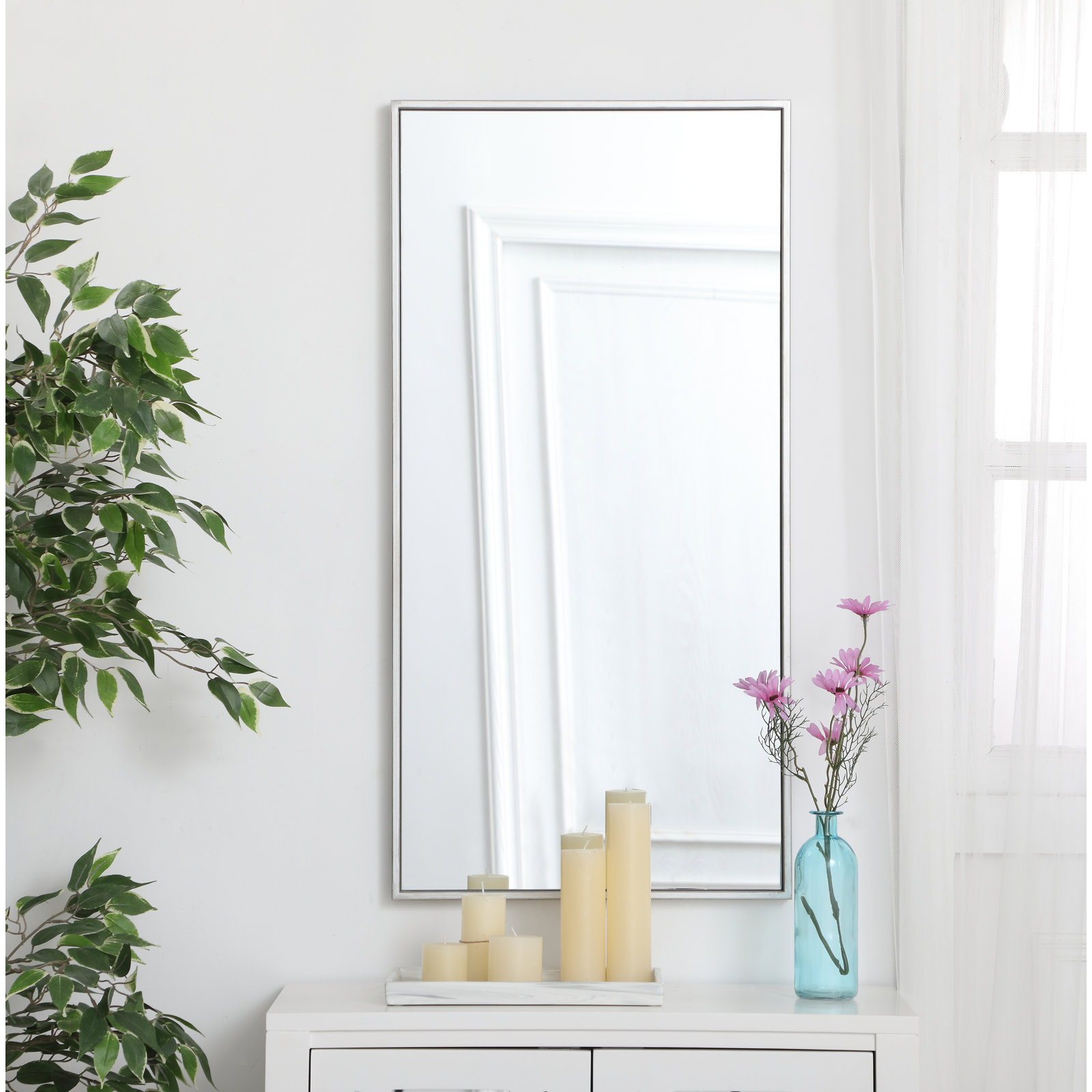 Sabine 36" Accent Mirror, 36" x 18", Silver