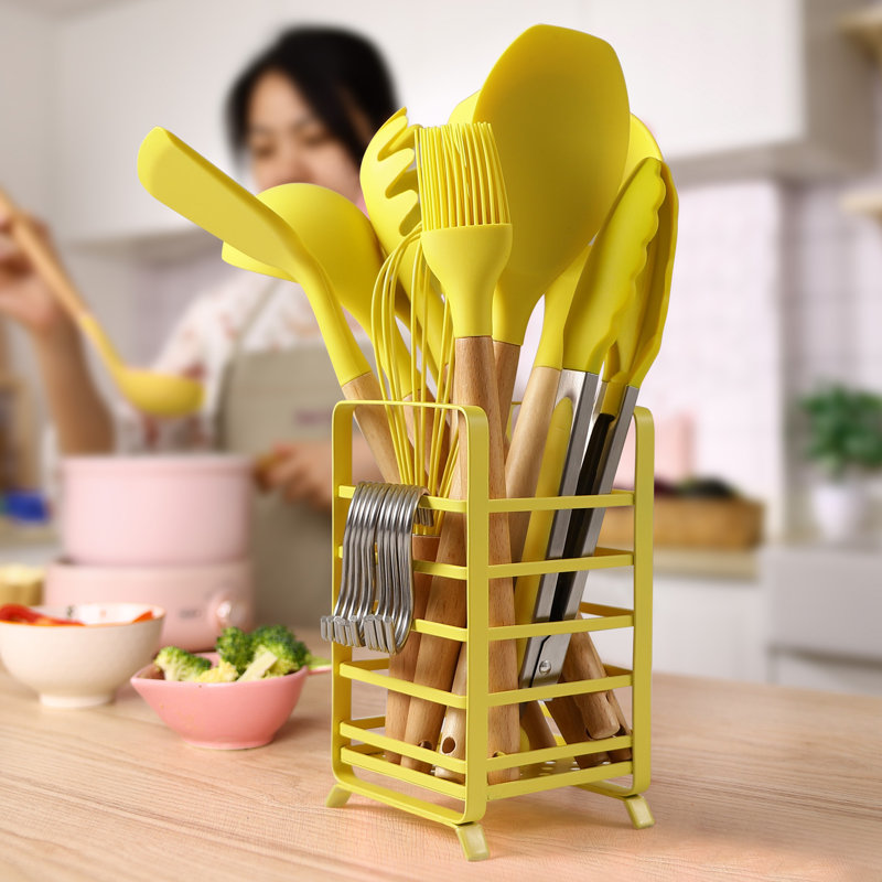 Ensemble d'ustensiles de cuisine en silicone 32 pièces avec support en acier inoxydable Hecef, de qualité alimentaire, sans BPA, résistant à la chaleur et anti-rayures