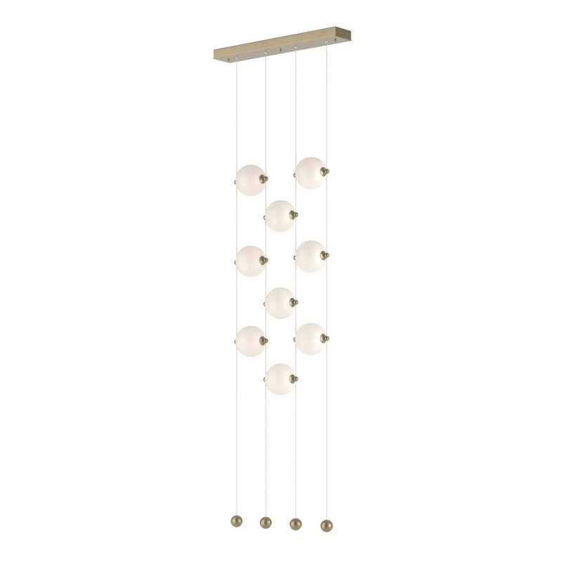 Luminaire suspendu en forme de globe à DEL 9 lumières Abacus, Opale, Doré clair