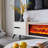 Beige Solid Wood Sintered Stone TV Cabinet Fireplace