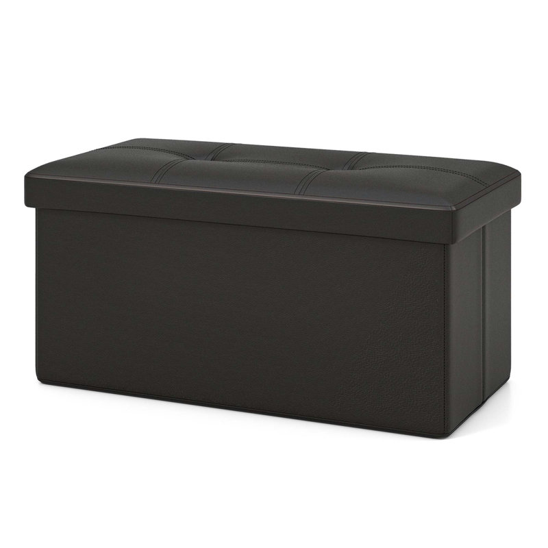 Faux Leather Ottoman, Black Faux Leather
