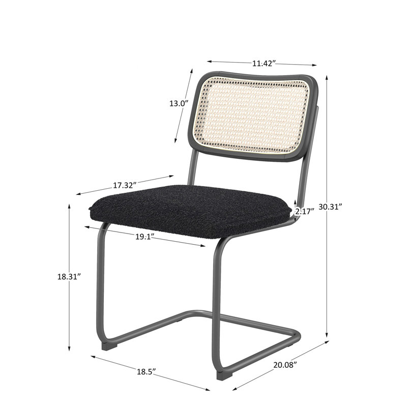 Luxurious Black Teddy Velvet Dining Chairs with Rattan Cane Backrest