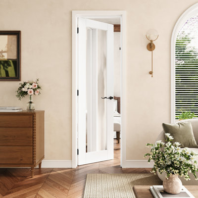 Porte pré-suspendue 24 po x 80 po à 1 lumière avec charnières noires, miroir latéral, porte intérieure comme porte de garde-manger, porte de chambre à coucher, porte de buanderie, portes de placard, portes de pièce, main gauche