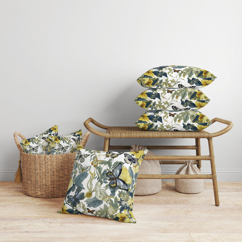 Butterfly Haven Faux Suede Throw Pillow, Green/Yellow, 16"H x 16"W