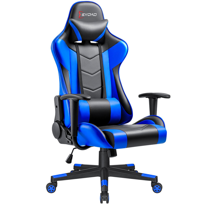 Devoko Adjustable Reclining Ergonomic Swiveling PC & Racing Game Chair, Blue/Black